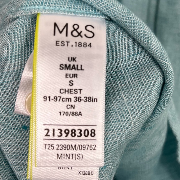 M&S COLLECTION Pure Linen Shirt Mint Sz S - Picture 11 of 13